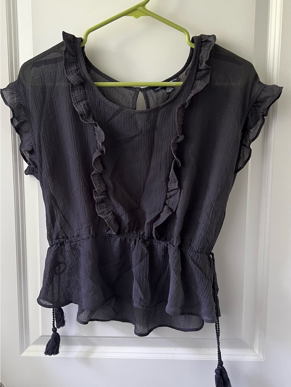 American Eagle Outfitters Black Ruffle Peplum Blouse